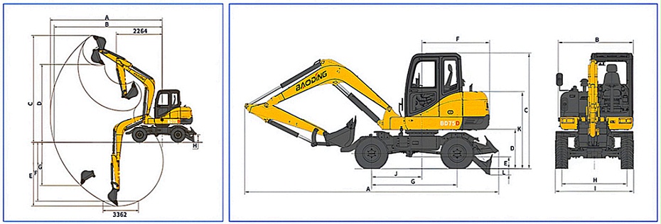 BD75D轮式挖掘机参数图